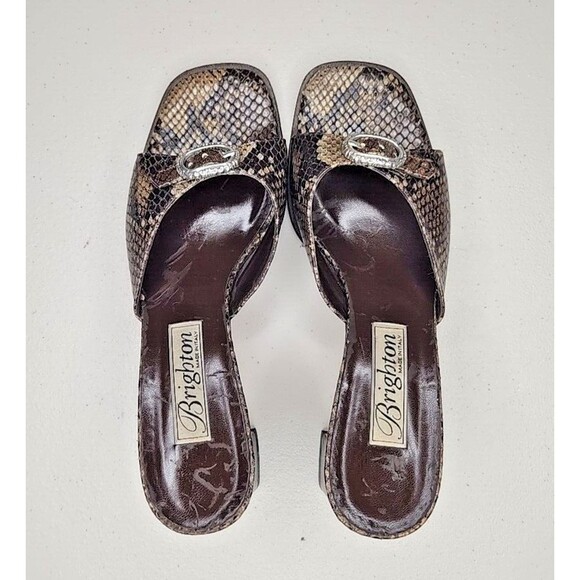 Brighton Women's Tan Leather France Snakeskin Pattern Peep Toe Heels Sz US 8 M - Picture 3 of 8